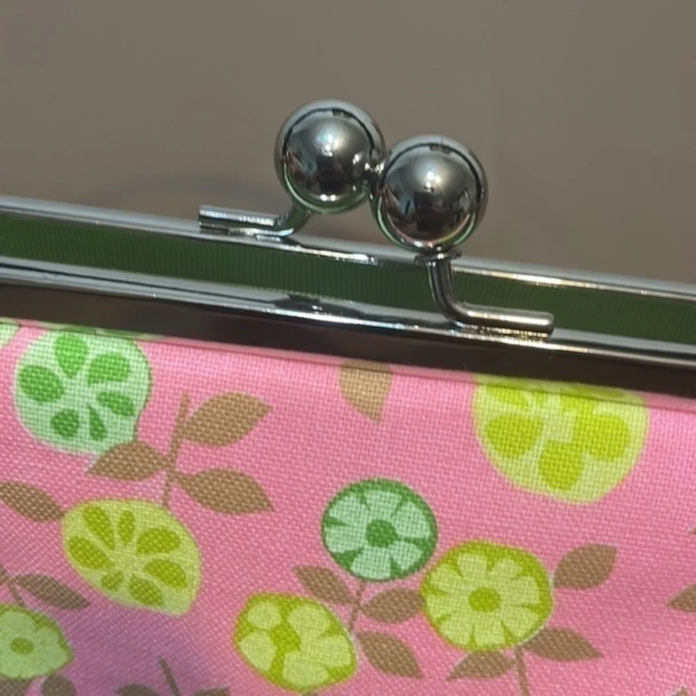 Glenda Gies Handbag lemon lime pink floral snap clutch purse
